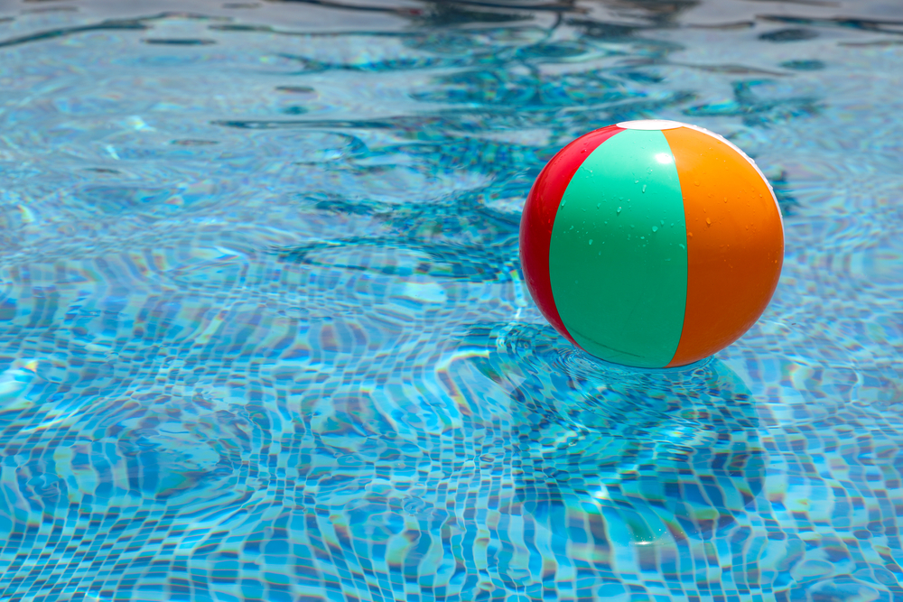 Beach,Ball,In,Pool.,Colorful,Inflatable,Ball,Floating,In,Swimming